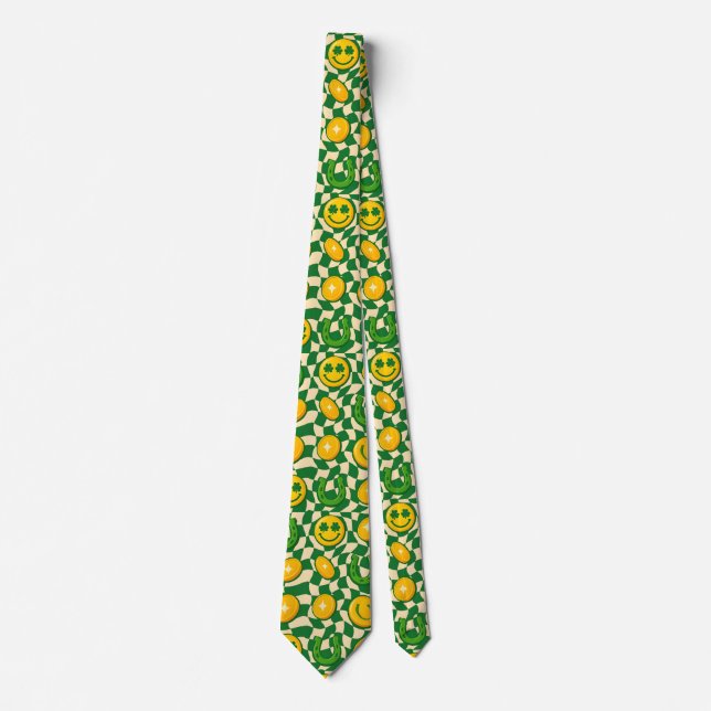 Retro-Maximalist-Schachbrett St. Patrick's Day Krawatte (Vorderseite)