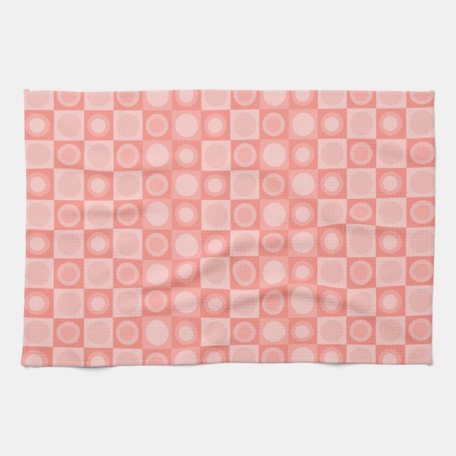 Retro MCM Geometrisches Muster Lachs rosa Geschirrtuch (Horizontal)