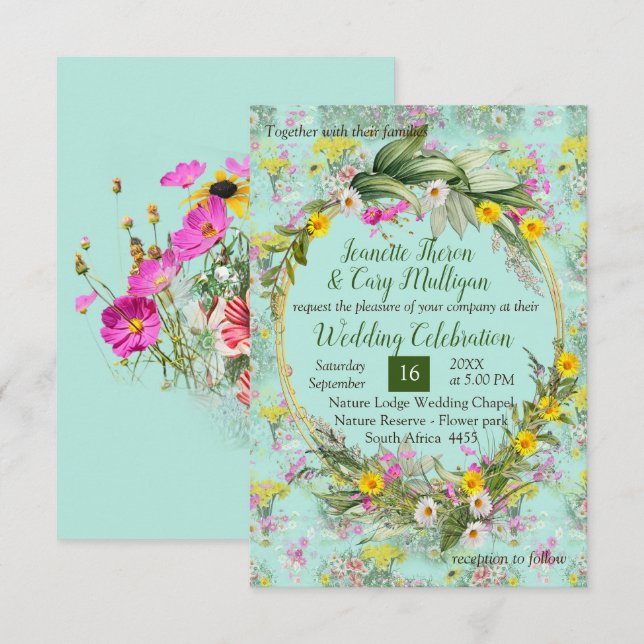 Retro Meadow Classic-Blume RSVP Karte (Vorne/Hinten)