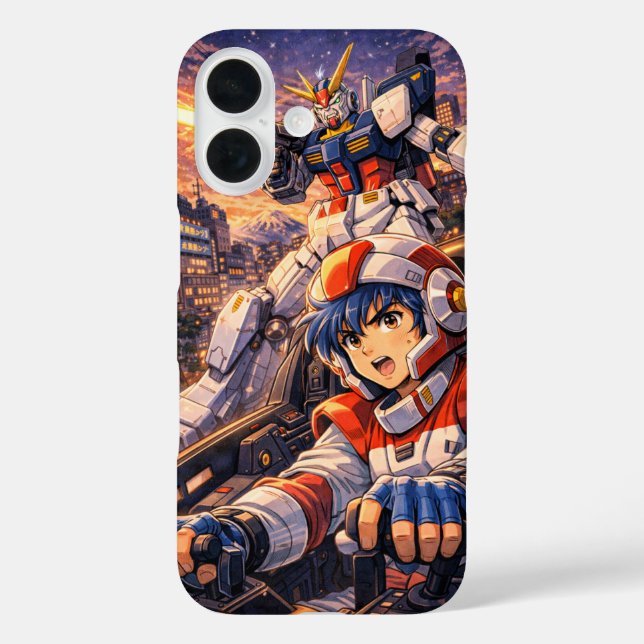 Retro-Mecha-Pilot-Stadt-Schlacht Case-Mate iPhone Hülle (Rückseite)