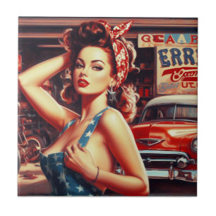 Retro Mechanic Girl Fliese