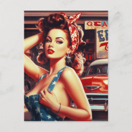 Retro Mechanic Girl Postkarte