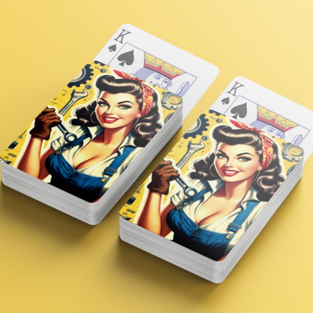 Retro-Mechaniker-Pin-up Spielkarten (Von Creator hochgeladen)