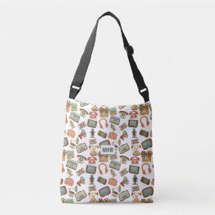 Retro Media Pattern, kundenspezifische Monogramm-T Tragetaschen Mit Langen Trägern