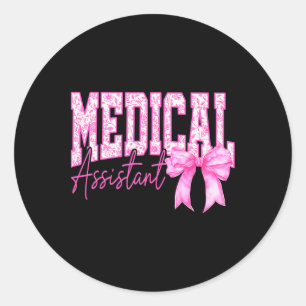 Retro Medical Istant Floral Pink Coquette Bow Moth Runder Aufkleber