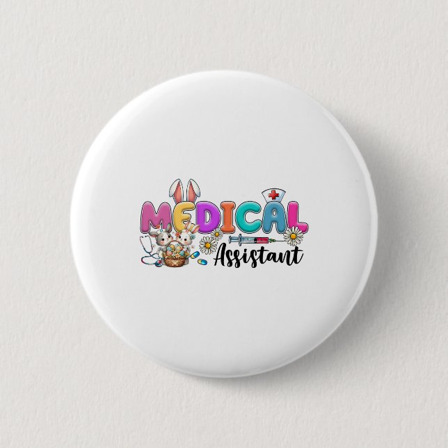 Retro Medical Istant Squad Bunny Nurses Osterschni Button (Vorderseite)