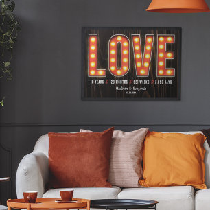 Retro Meilenstein 10 Jahre Personalisierte Liebe Poster