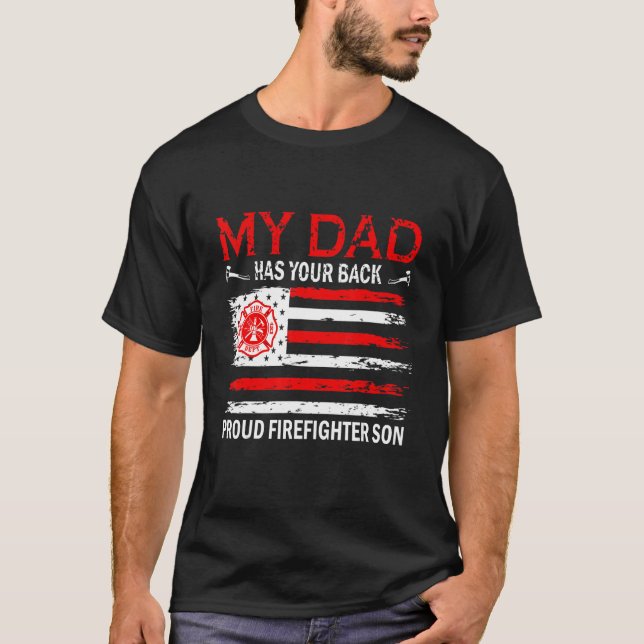 Retro Mein Vater hat Ihren Back Proud Firefighter  T-Shirt (Vorderseite)