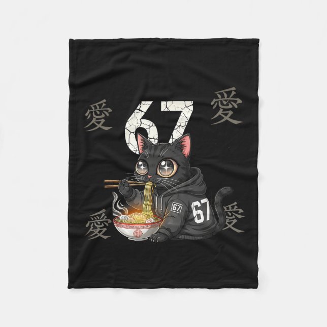 Retro Meme 67 Six Seven 6 7 Cat Ramen Japanese Kaw Fleecedecke (Vorderseite)