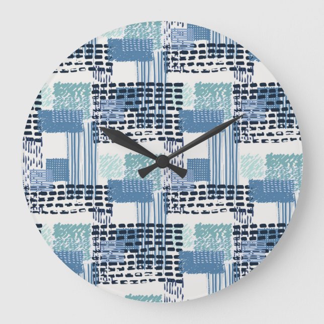 Retro Memphis Doodle Nahtloses Muster Große Wanduhr (Vorderseite)
