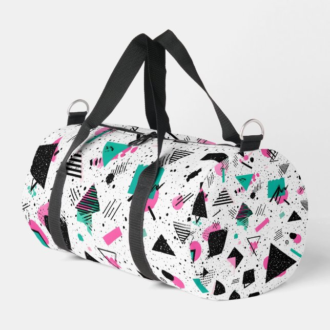 Retro Memphis Geometric Pattern Duffle Bag (Linke Seite)