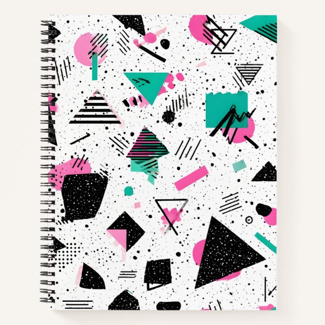 Retro Memphis Geometric Pattern Notizbuch (Vorderseite)