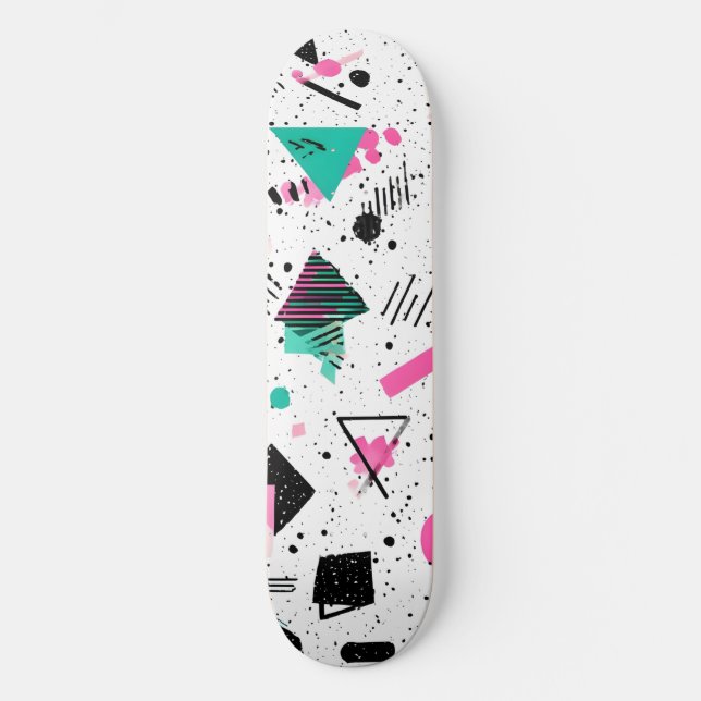 Retro Memphis Geometric Pattern Skateboard (Vorderseite)