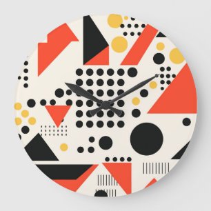 Retro-Memphis-Stil geometrisch Rot und Schwarz Große Wanduhr