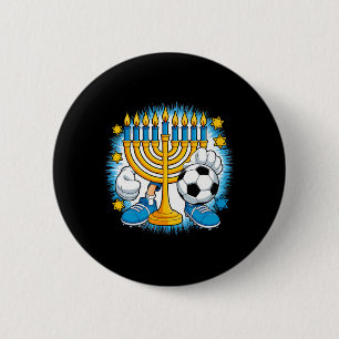 Retro Menora spielt Fußball Frohe Chanukka Pjs Bo Button
