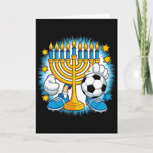 Retro Menora spielt Fußball Frohe Chanukka Pjs Bo Karte