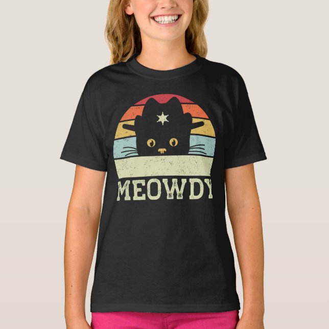 Retro Meowdy Cat Meme Funny Cowboy Cat Hat Geschen T-Shirt (Vorderseite)