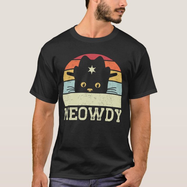 Retro Meowdy Cat Meme Funny Cowboy Cat Hat Geschen T-Shirt (Vorderseite)