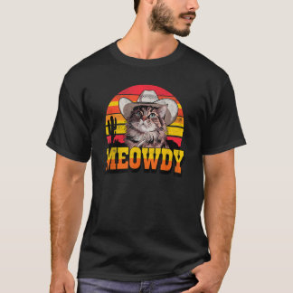 Retro Meowdy Cowboy Cat Western Texas Cats Kitten  T-Shirt