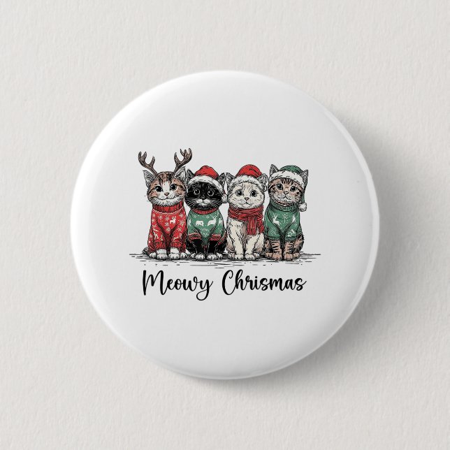Retro Meowy Christmas Cute Cats With Santa Claus H Button (Vorderseite)