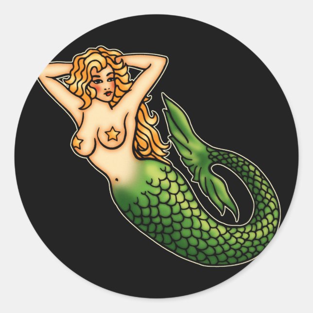 Retro Mermaid Runder Aufkleber (Vorderseite)