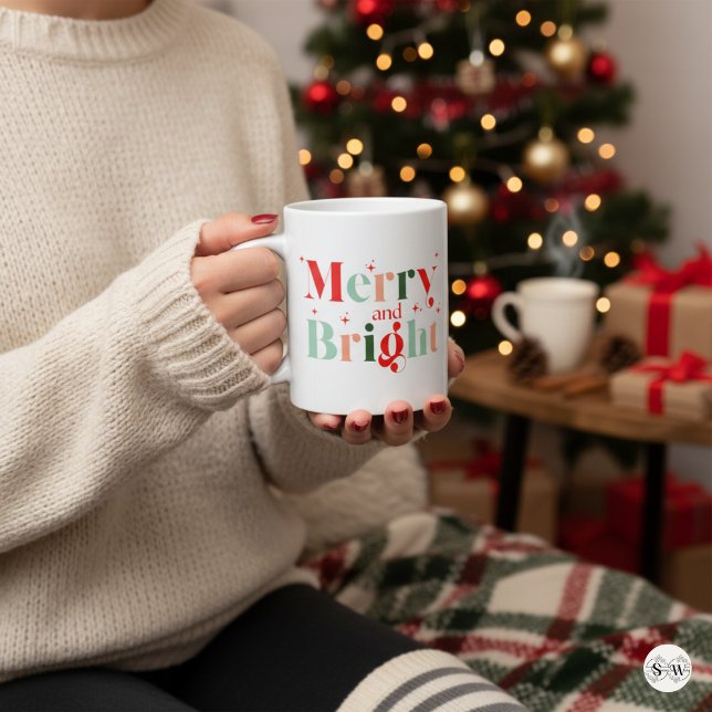 Retro Merry and Bright Christmas Kaffeetasse (Von Creator hochgeladen)