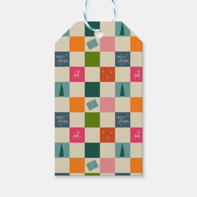 Retro Merry and Bright Christmas Wrapping Paper Geschenkanhänger (Vorderseite)