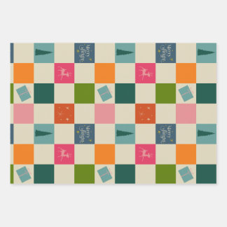 Retro Merry and Bright Christmas Wrapping Paper Geschenkpapier Set