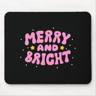 Retro Merry And Bright Holiday Design  Mousepad