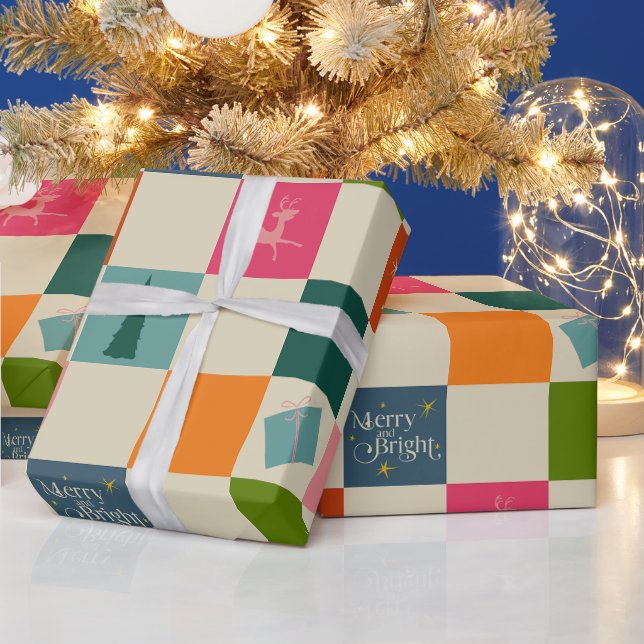 Retro-Merry-and-Bright-Weihnachtspapier Geschenkpapier (Feiertage)