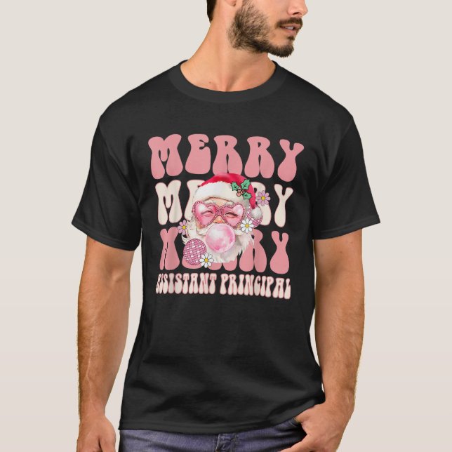 Retro Merry Assistant Weihnachten Pink San T-Shirt (Vorderseite)