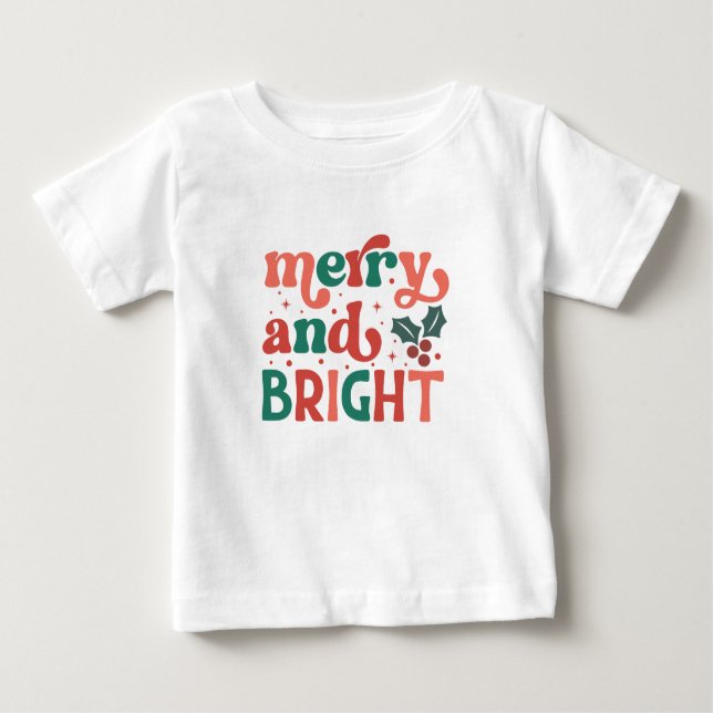 Retro Merry & Bright Christmas Baby T-shirt (Vorderseite)