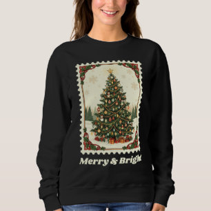 Retro Merry & Bright Christmas Tree Briefmarke Sweatshirt
