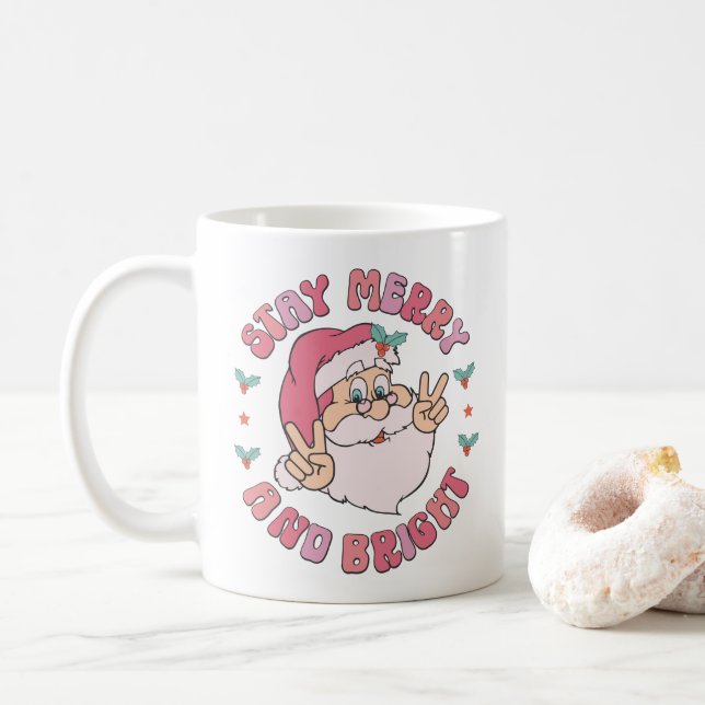 Retro Merry & Bright Santa Kaffeetasse (Mit Donut)