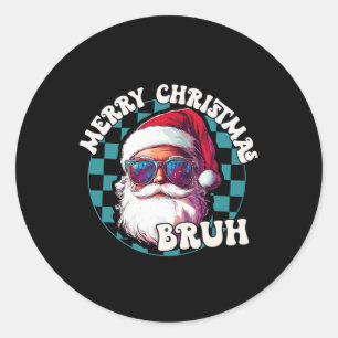 Retro Merry Christmas Bruh Funny Cool Santa Claus Runder Aufkleber