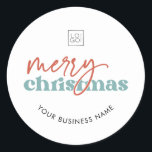 Retro Merry Christmas Custom Business Company Logo Runder Aufkleber<br><div class="desc">Diese eleganten Aufkleber sind ideal für Ihre geschäftlichen und Werbebedürfnisse. Fügen Sie einfach Ihr eigenes Logo und Ihren eigenen Text hinzu,  indem Sie auf die Option "Personalisieren" klicken.</div>