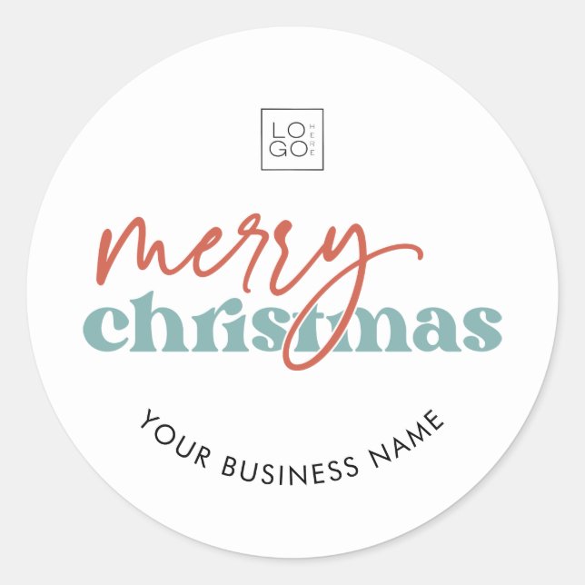 Retro Merry Christmas Custom Business Company Logo Runder Aufkleber (Vorderseite)