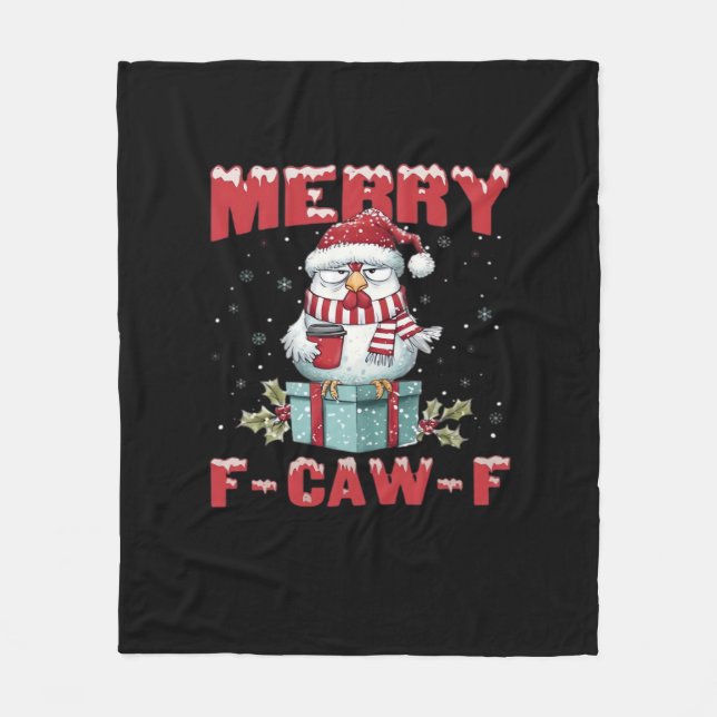 Retro Merry Christmas F-Caw-F Chicken  Fleecedecke (Vorderseite)