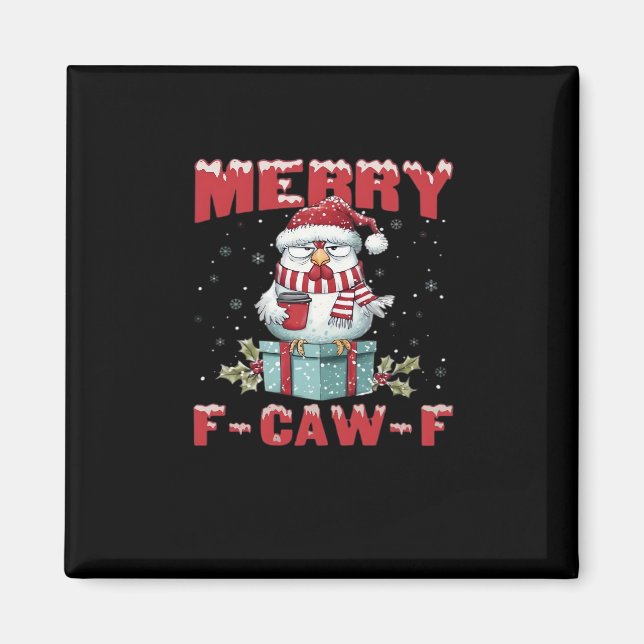 Retro Merry Christmas F-Caw-F Chicken  Magnet (Vorne)
