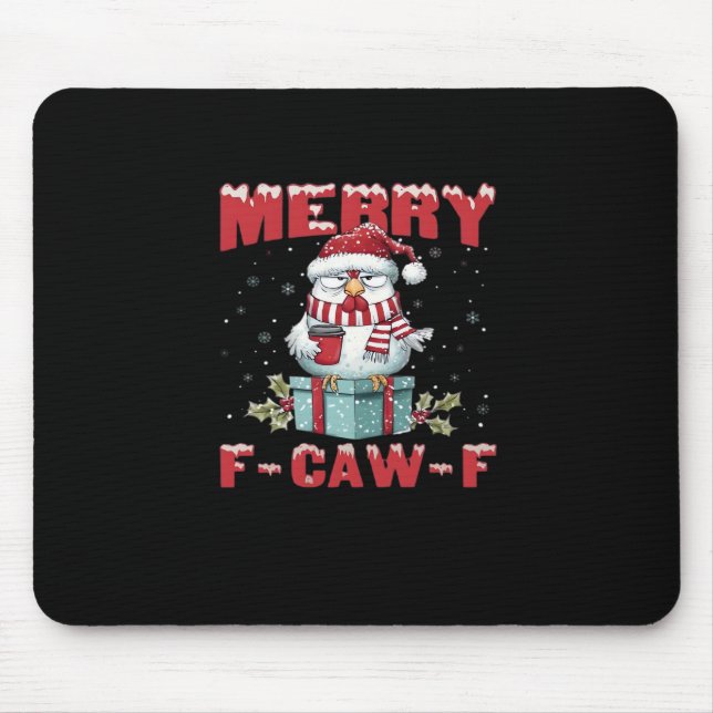 Retro Merry Christmas F-Caw-F Chicken  Mousepad (Vorne)