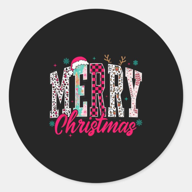 Retro Merry Christmas Family Xmas Christmas Womans Runder Aufkleber (Vorderseite)