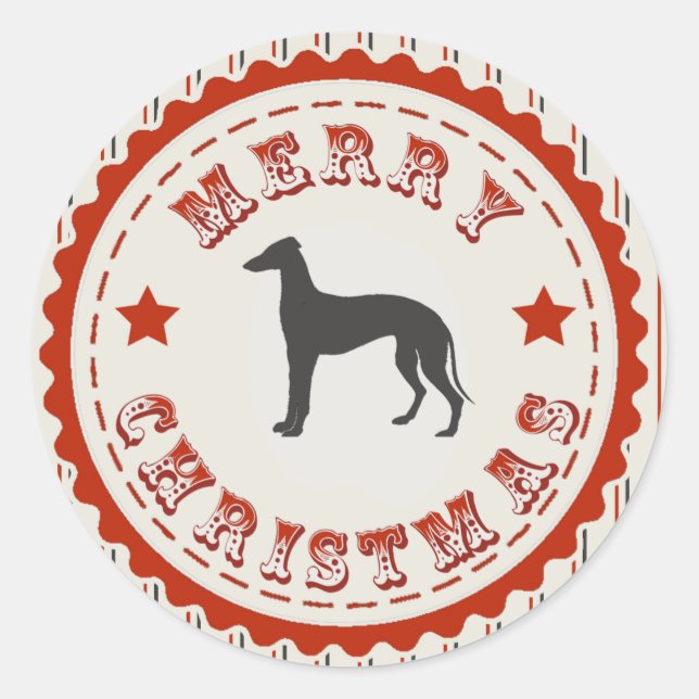 Retro Merry Christmas Greyhound Dog Runder Aufkleber (Vorderseite)