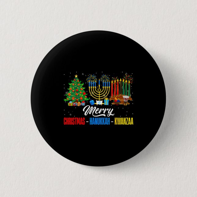 Retro Merry Christmas Hanukkah Kwanzaa Happy Holid Button (Vorderseite)