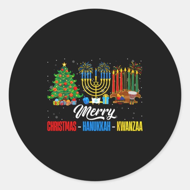Retro Merry Christmas Hanukkah Kwanzaa Happy Holid Runder Aufkleber (Vorderseite)