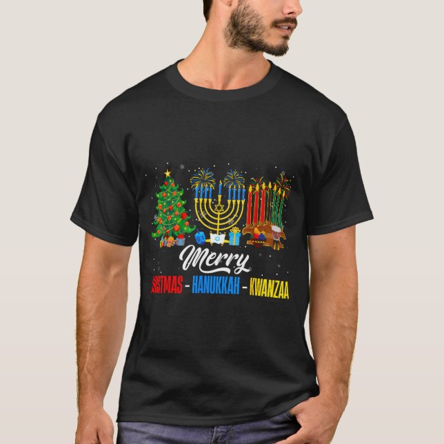 Retro Merry Christmas Hanukkah Kwanzaa Happy Holid T-Shirt (Vorderseite)