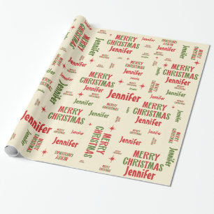 Retro Merry Christmas Jennifer Personalisiert Name Geschenkpapier