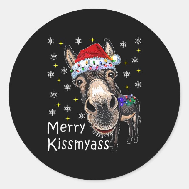 Retro Merry Christmas Light Merry Kissmy Funny  Runder Aufkleber (Vorderseite)