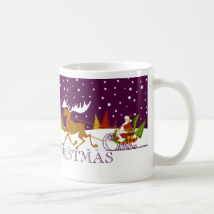 Retro Merry Christmas Santa & Reindeer Tasse