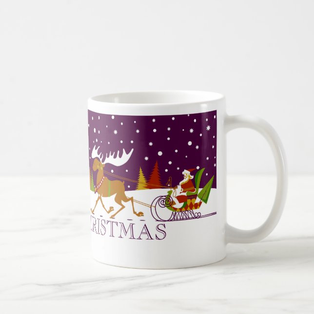 Retro Merry Christmas Santa & Reindeer Tasse (Rechts)