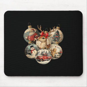 Retro Merry Christmas Santa Snowman Nutcracker Red Mousepad